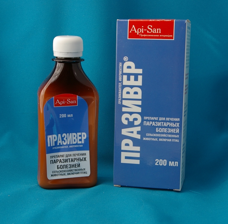 Празивер суспензия 200 мл (Празиквантел 25 мг/мл,Ивермектин 5 мг/мл)